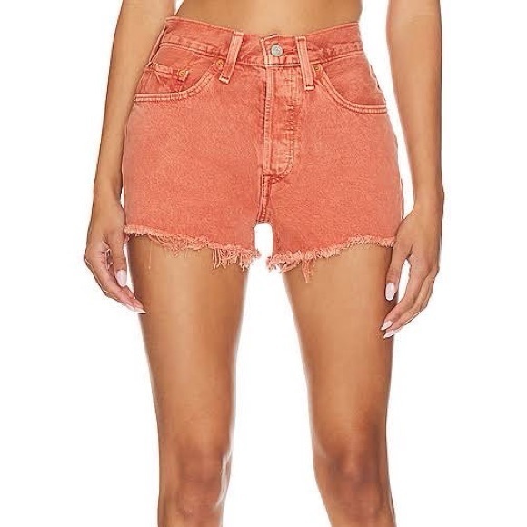 Levi's 501 high waisted button-fly shorts in baked clay, pink size 24 waist - Picture 6 of 8